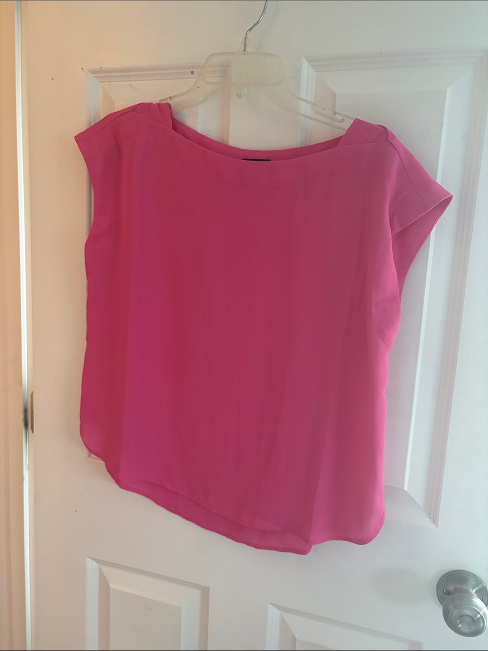 Ann Taylor Hot Pink Boatneck Cap-Sleeve Blouse